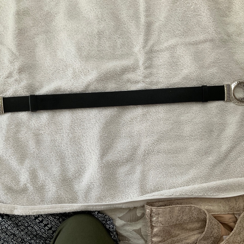 Chicos leather two tone metal buckle